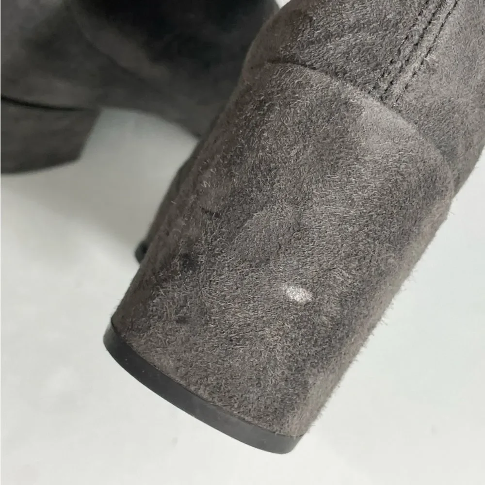 Stuart Weitzman Gray Suede Over-the-Knee Boots Sz‎ 7 Almond Toe Block Heel Shoes